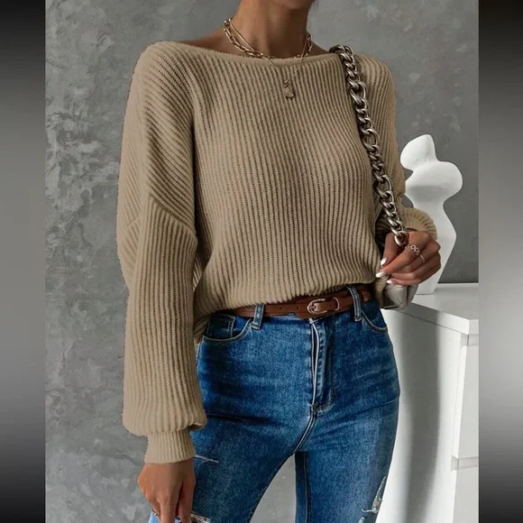 Cozy twist back ribbed knit sweater top